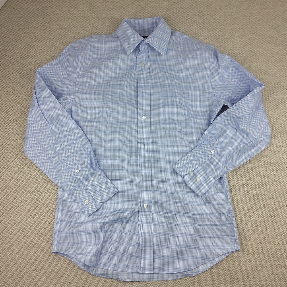 JoS A Banks L/S Tailored Fit Dress Shirt, Lt. Blue and White, Men's Size S